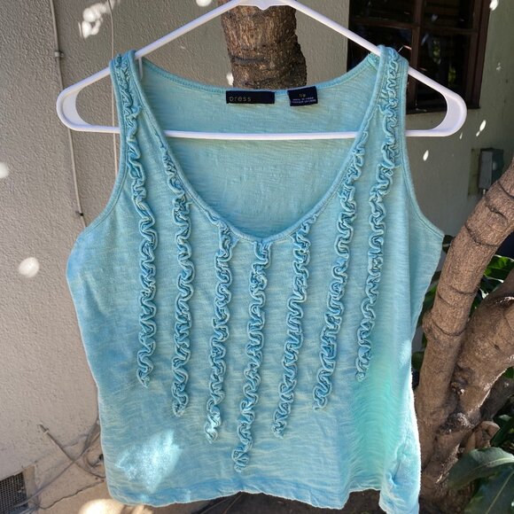 Women's Aqua Blue sleeveless blouse with Vertical Fabric Detailing Size Large - Picture 1 of 6